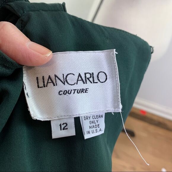 Liancarlo Couture Dark Green Silk Chiffon Grecian Gown w/Beading Sz 12 - Picture 12 of 13